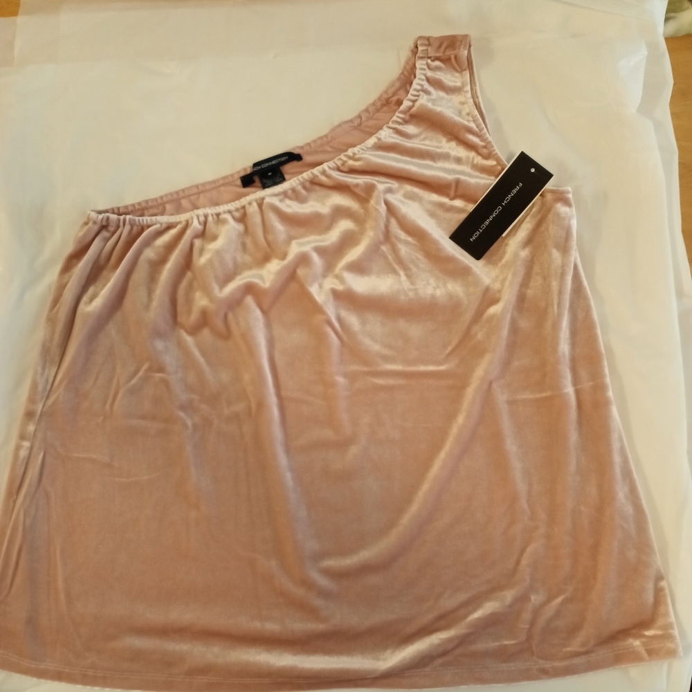 NWT French Connection Pink Velvet One-Shoulder Top Size M | $118 Retail